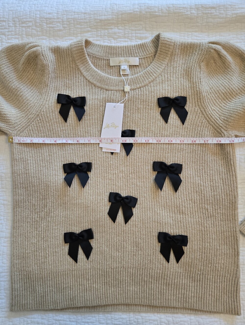Lilly Pulitzer Zarie Sweater, Tan/Cream With Black Bows - Picture 6 of 7